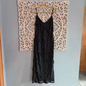 PRINCESS POLLY Y2K Lars Maxi Prom Dress Black sleeveless ruffle V-neck size 12